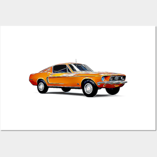 69 Mustang Fastback Cartoon Posters and Art